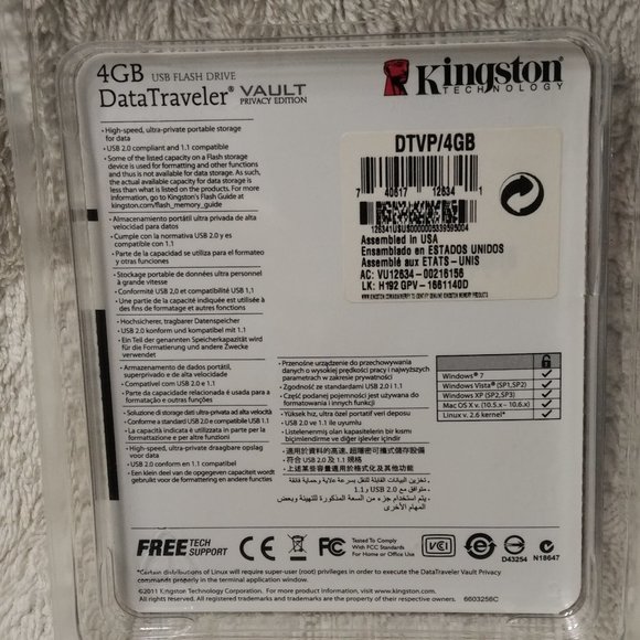 Kingston 4GB Data Traveler AES Encrypted Vault Privacy 2.0 Flash Drive - Picture 2 of 3